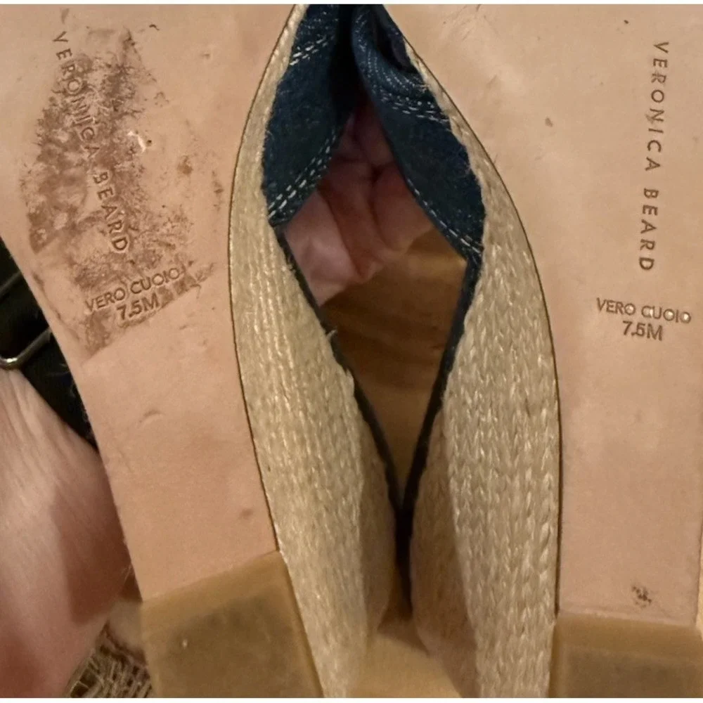 Veronica Beard Edna‎ Denim Wedge Espadrille Open Toe Sandals Size 7.5 New 395$
